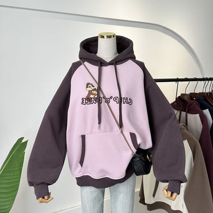 【裏起毛】韓国系 刺繡ロゴ厚手ゆったりフード付きパーカ全3色 ins-4740