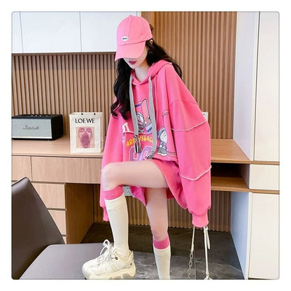 質感のいい ビッグロゴ オーバーサイズ フード付きパーカー全2色ins-4848