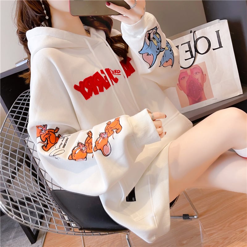 【人気急上昇中！】（裏起毛あり） 美人度アップ 刺繍ロゴフード付きパーカー  全2色ins-4363