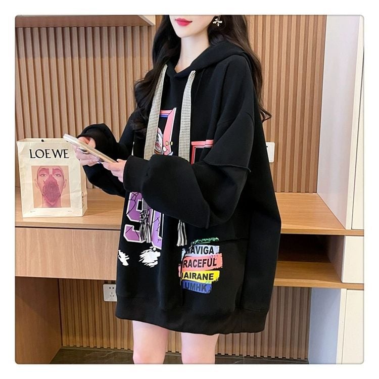 質感のいい ビッグロゴ オーバーサイズ フード付きパーカー全2色ins-4848