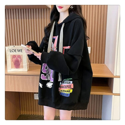 質感のいい ビッグロゴ オーバーサイズ フード付きパーカー全2色ins-4848