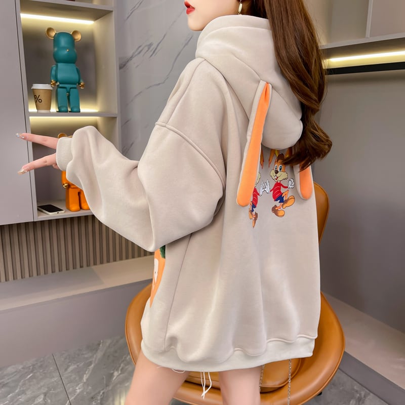 おしゃれ度アップ ゆったりフード付きパーカ全2色 厚手トップスins-4744