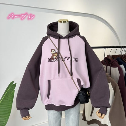 【裏起毛】韓国系 刺繡ロゴ厚手ゆったりフード付きパーカ全3色 ins-4740