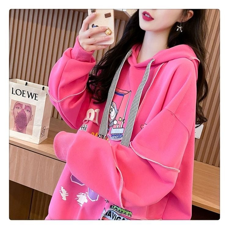 質感のいい ビッグロゴ オーバーサイズ フード付きパーカー全2色ins-4848