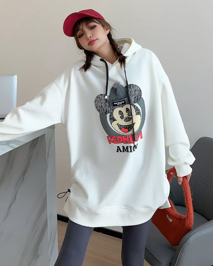 美人度アップ プリントロゴ ゆったりフード付きパーカー裏起毛 全5色ins-4847