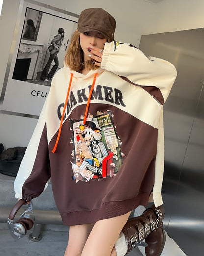 最新作プリントロゴ切り替えフード付きパーカ全3色オーバーサイズトップスins-4790