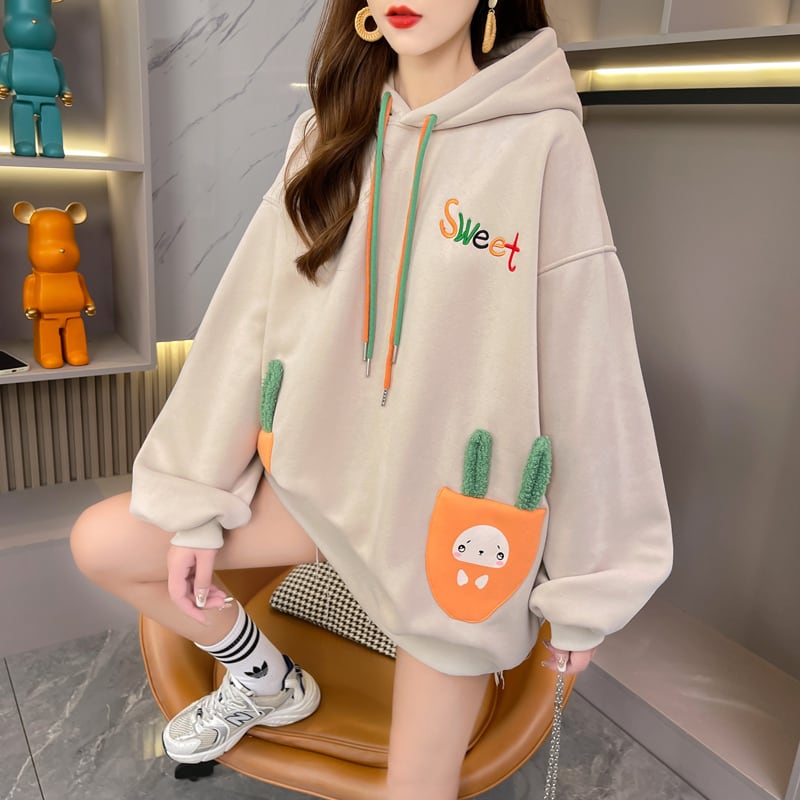 おしゃれ度アップ ゆったりフード付きパーカ全2色 厚手トップスins-4744