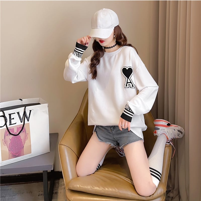 シンプル ファッション 切り替え プリント Tシャツ カットソーins-3664
