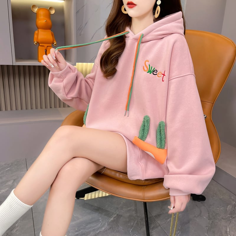 おしゃれ度アップ ゆったりフード付きパーカ全2色 厚手トップスins-4744