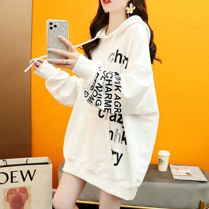 話題沸騰中 アルファベット ゆったり フード付き 長袖 トップス パーカー　ins-2109