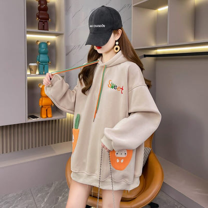 おしゃれ度アップ ゆったりフード付きパーカ全2色 厚手トップスins-4744