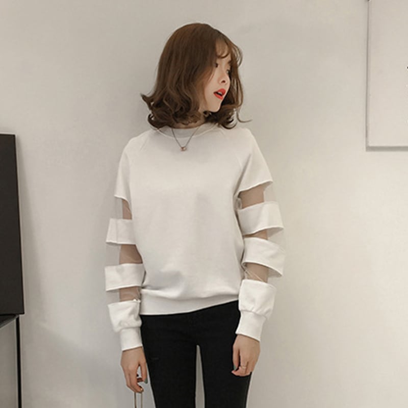 合わせやすい デイリー ラウンドネック 無地 切り替え スウェット パーカーins-2128