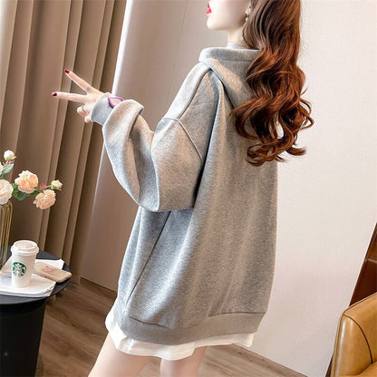 【裏起毛】レイヤード風ハートロゴゆったりフード付きパーカ全4色 ins-4743