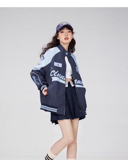 着瘦せ 英字ロゴ 配色ジャケット 男女兼用 コート ins-4795