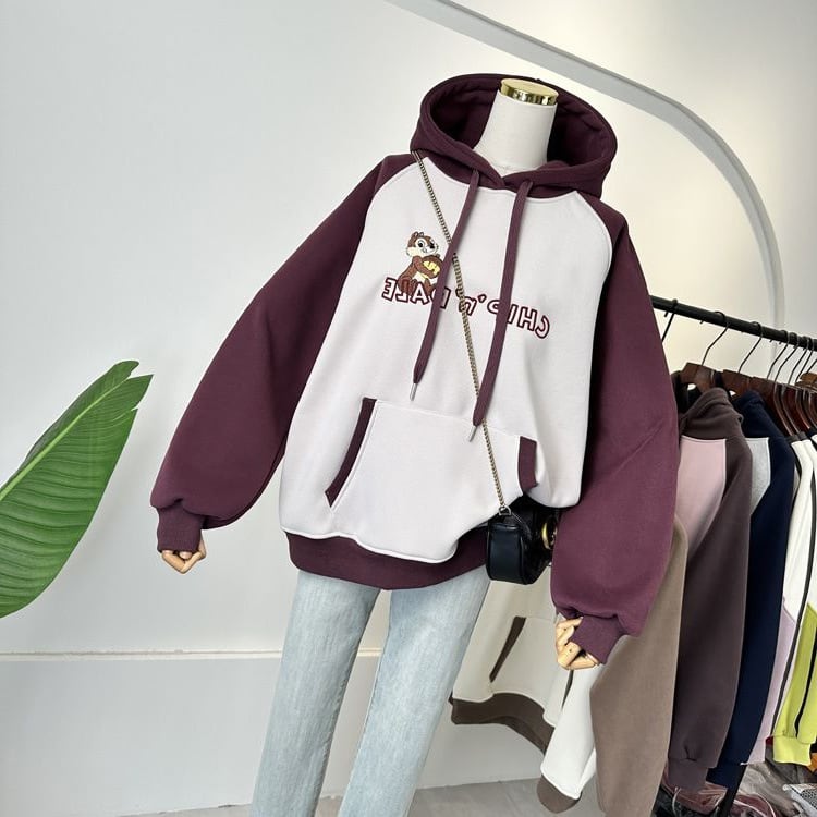 【裏起毛】韓国系 刺繡ロゴ厚手ゆったりフード付きパーカ全3色 ins-4740