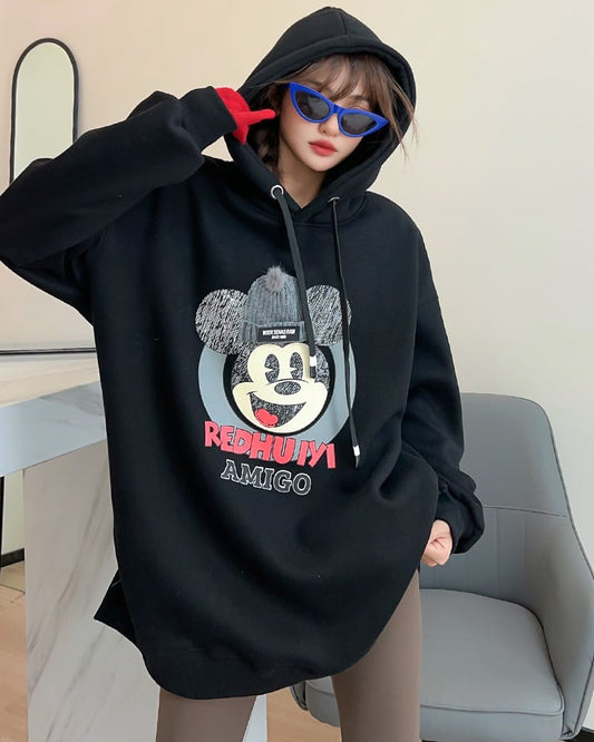 美人度アップ プリントロゴ ゆったりフード付きパーカー裏起毛 全5色ins-4847