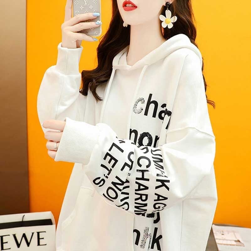 話題沸騰中 アルファベット ゆったり フード付き 長袖 トップス パーカー　ins-2109