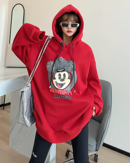 美人度アップ プリントロゴ ゆったりフード付きパーカー裏起毛 全5色ins-4847