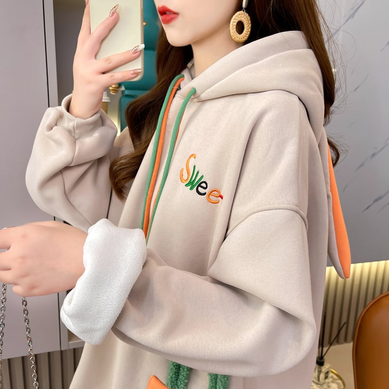 おしゃれ度アップ ゆったりフード付きパーカ全2色 厚手トップスins-4744