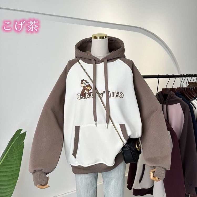 【裏起毛】韓国系 刺繡ロゴ厚手ゆったりフード付きパーカ全3色 ins-4740