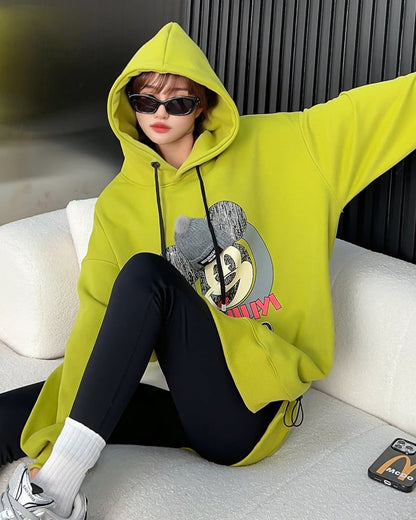 美人度アップ プリントロゴ ゆったりフード付きパーカー裏起毛 全5色ins-4847