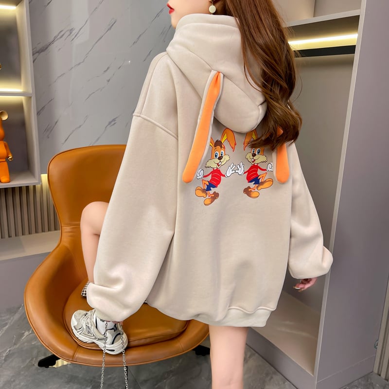 おしゃれ度アップ ゆったりフード付きパーカ全2色 厚手トップスins-4744