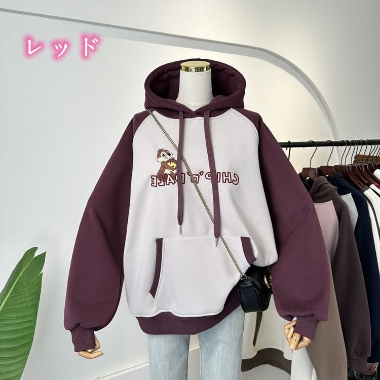 【裏起毛】韓国系 刺繡ロゴ厚手ゆったりフード付きパーカ全3色 ins-4740