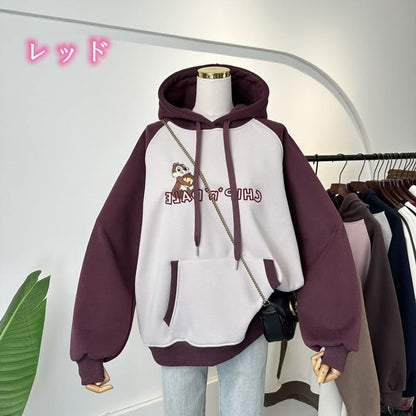 【裏起毛】韓国系 刺繡ロゴ厚手ゆったりフード付きパーカ全3色 ins-4740