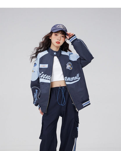 着瘦せ 英字ロゴ 配色ジャケット 男女兼用 コート ins-4795